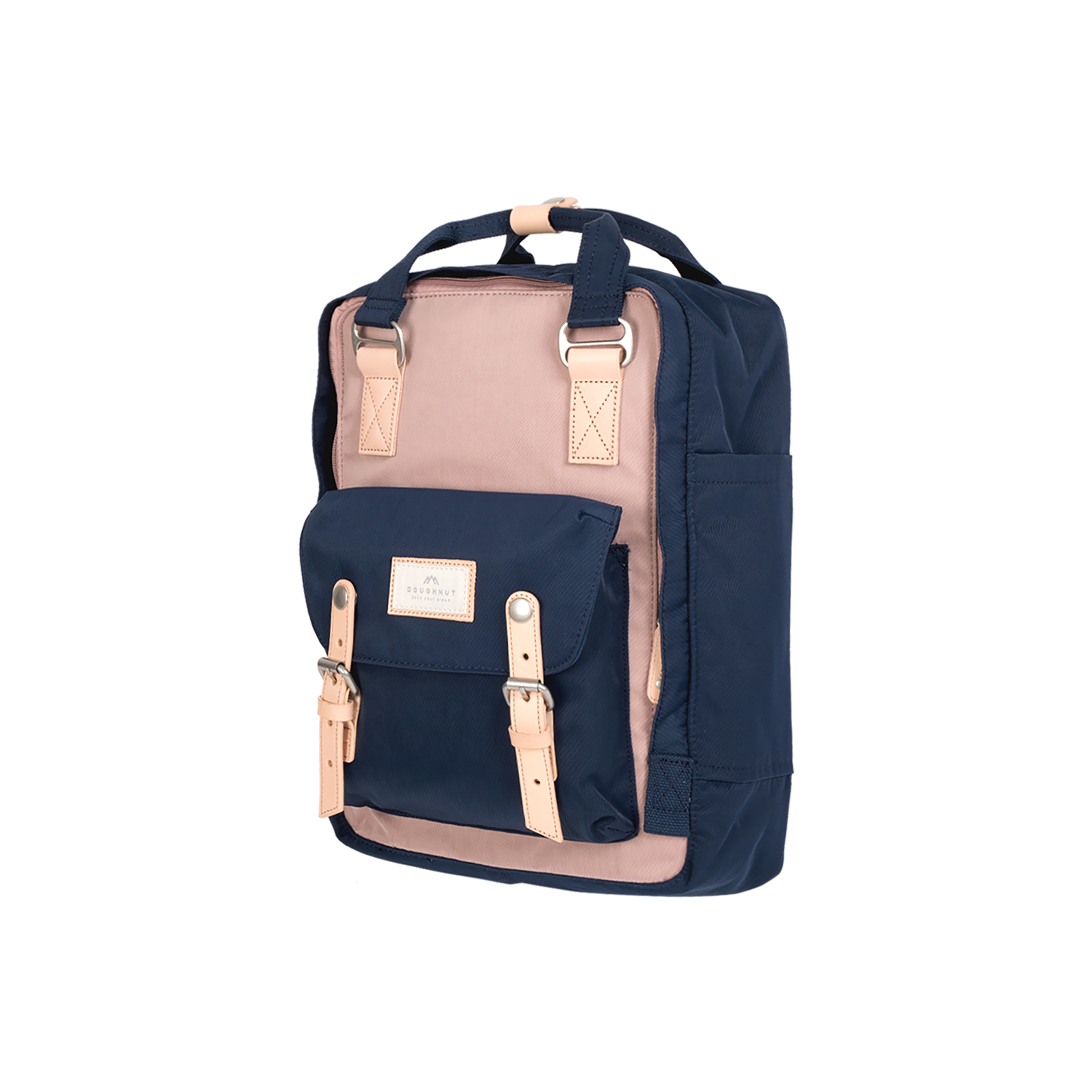 Pink navy top blue backpack
